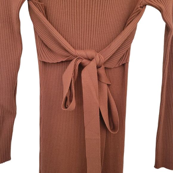 Cider Dress Size Large L Ribbed Maxi Long sleeve Tie Front Minimalist Office - Picture 3 of 10